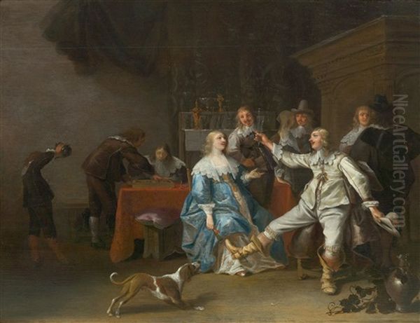 Festive Gathering In An Interior With Figures Playing A Game In The Background Oil Painting by Anthonie Palamedesz