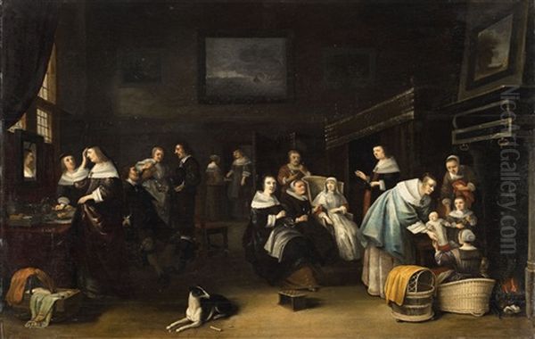 A Dutch Interior With Groups Of Figures Oil Painting by Anthonie Palamedesz