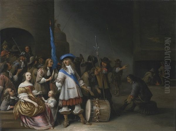 A Guardroom Interior With An Officer, His Men, A Mother And Child Oil Painting by Anthonie Palamedesz