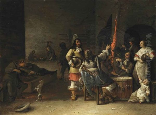 Guards In An Interior Oil Painting by Anthonie Palamedesz