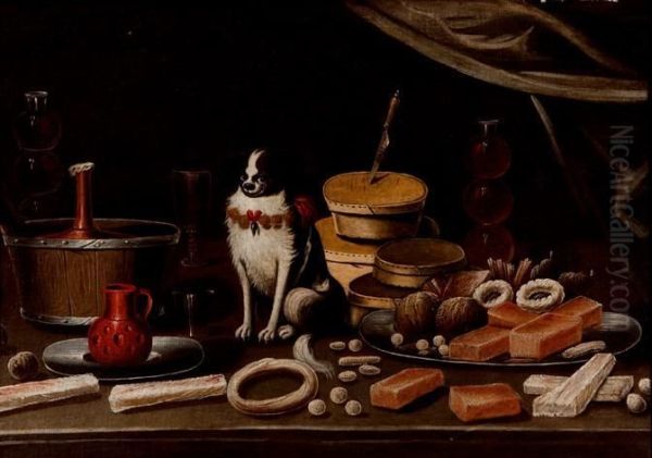 Bodegon Con Perro Oil Painting by Blas Del Prado De Ledesma