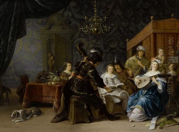 Musikalische Festgesellschaft Mit Der Allegorie Der Funf Sinnen Oil Painting by Anthonie Palamedesz