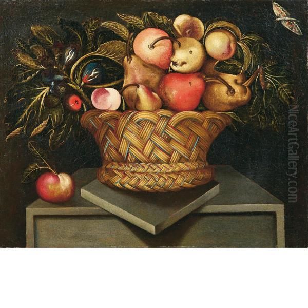 Natura Morta Di Frutta In Un Cesto Oil Painting by Blas Del Prado De Ledesma