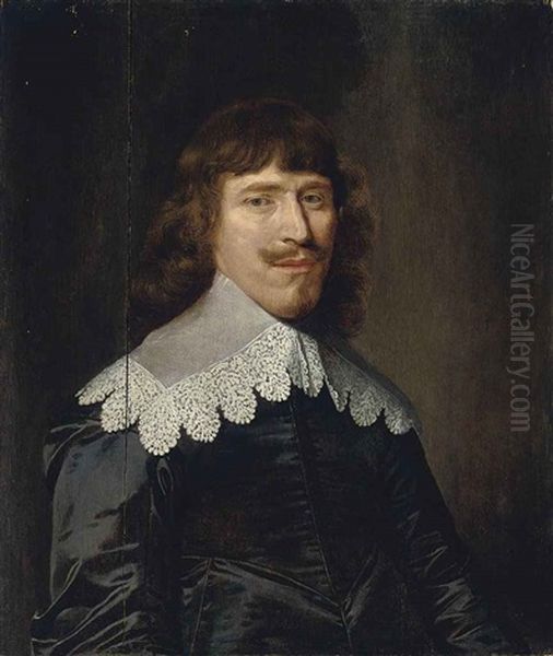 Portrait Of A Gentleman In A Black Doublet With A Lace Collar Oil Painting by Anthonie Palamedesz