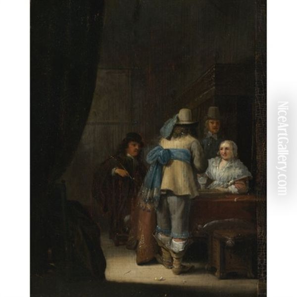 Figures In An Interior Oil Painting by Anthonie Palamedesz