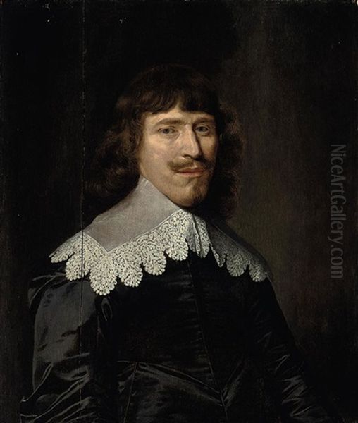 Portrait Of A Gentleman, In A Black Doublet With A Lace Collar Oil Painting by Anthonie Palamedesz