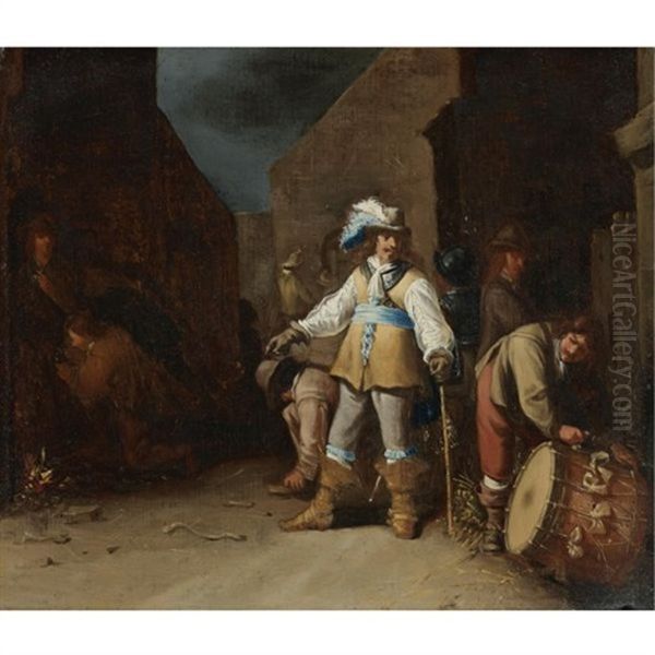 A Cavalier And Other Men Outside Of An Inn Oil Painting by Anthonie Palamedesz