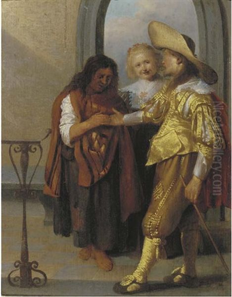 A Cavalier Having His Fortune Told By A Gipsy Oil Painting by Anthonie Palamedesz