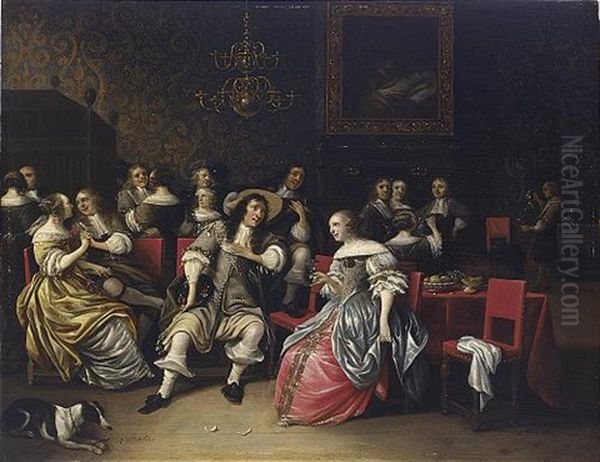 An Elegant Musical Company In An Interior With A Gentleman Playing A Lute Oil Painting by Anthonie Palamedesz