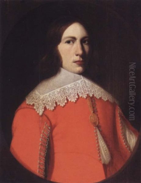 Portrait Of A Young Man Wearing A Red Doublet And A White Ruff Oil Painting by Anthonie Palamedesz