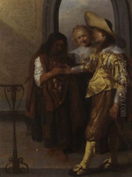 A Cavalier Having His Fortune Told By A Gipsy Oil Painting by Anthonie Palamedesz