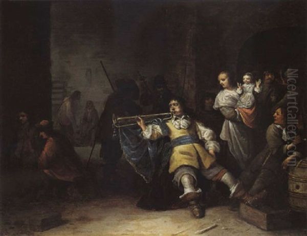 A Kortegaardje, Soldiers Smoking And Making Music Oil Painting by Anthonie Palamedesz