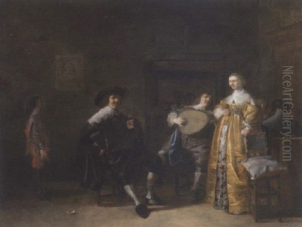 A Guardroom Interior With Courtesans Entertaining A Gentleman Oil Painting by Anthonie Palamedesz