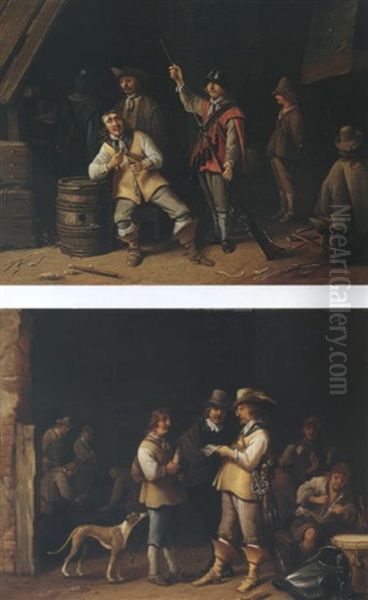 A Guardroom Interior With A Soldier Cleaning His Musket Oil Painting by Anthonie Palamedesz