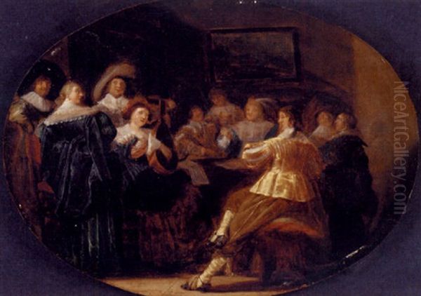 Elegant Figures Merrymaking Around A Table Oil Painting by Anthonie Palamedesz