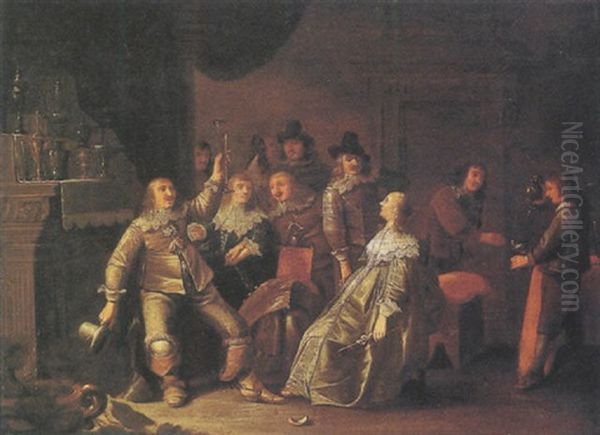 Interior With Cavaliers And Ladies Drinking Oil Painting by Anthonie Palamedesz