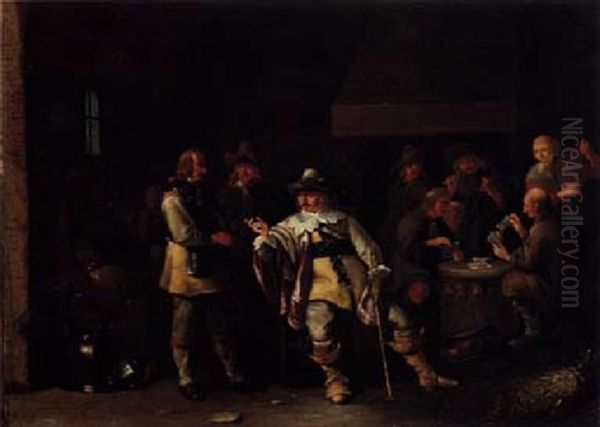 Soldiers In A Guardroom With Card Players In The Background Oil Painting by Anthonie Palamedesz