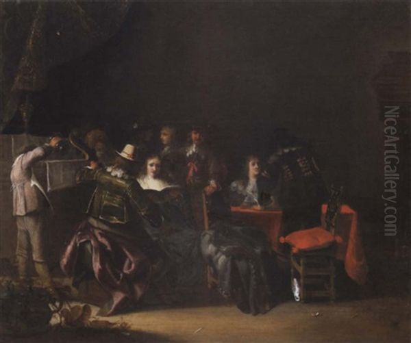 Elegant Company Making Music In An Interior Oil Painting by Anthonie Palamedesz