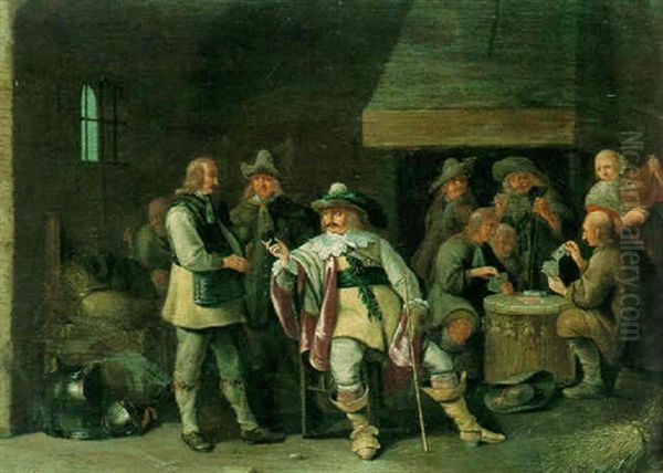 Soldiers In A Guardroom With Card Players In The Background Oil Painting by Anthonie Palamedesz