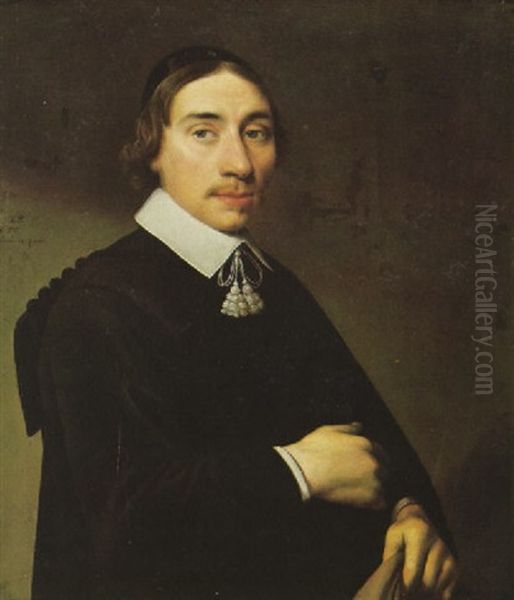 A Portrait Of A Gentleman, Dressed In A Black Cloak And White Collar Oil Painting by Anthonie Palamedesz