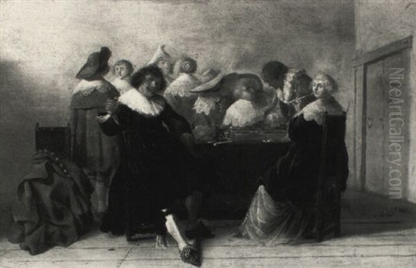 Elegant Figures Smoking And Drinking Around A Gaming Table by Anthonie Palamedesz