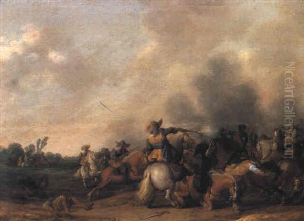 Cavalry Battle Oil Painting by Anthonie Palamedesz