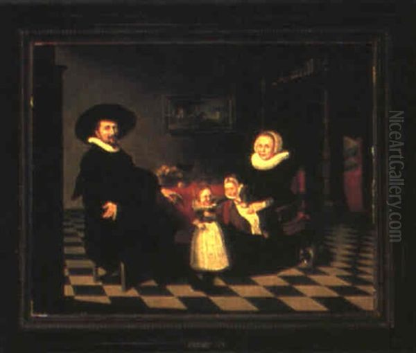 An Interior With A Family Seated At A Table Oil Painting by Anthonie Palamedesz