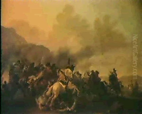 Choc De Cavalerie Dans Un Paysage                           Italianisant Oil Painting by Anthonie Palamedesz