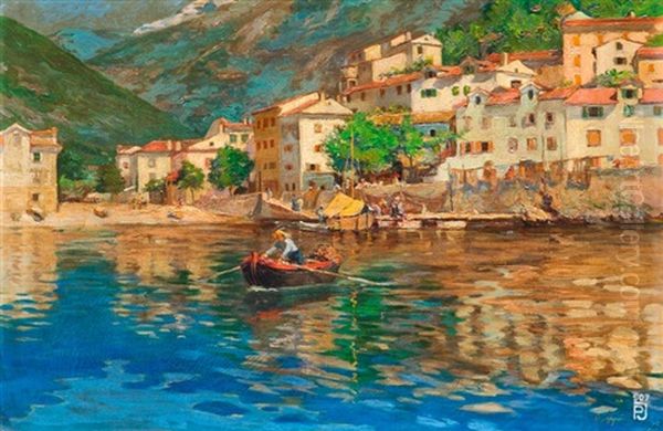 Mediterran Tengerparti Varos Oil Painting by Jozsef Palfy