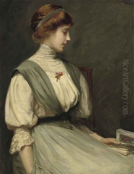 Portrait Of Nora Allen, Reading A Book Oil Painting by William Mainwaring Palin