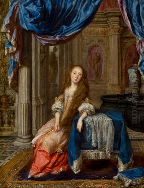 A Woman In The Interior Of A Palace Oil Painting by Isaac Paling