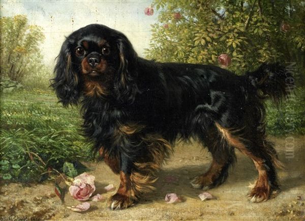 Prince - A Toy Spaniel In A Landscape Oil Painting by Filippo Palizzi