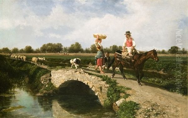 Campagna Di Sarno Con Contadini (+ Campagna Di Sarno Con Famiglia Di Contadini; 2 Works) Oil Painting by Filippo Palizzi