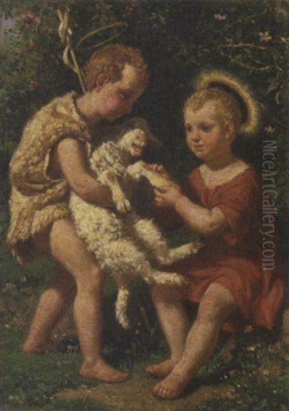 Gesu Bambino E San Giovannino Oil Painting by Filippo Palizzi