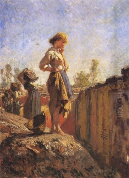 Giovane Fanciulla Di Fronte Alle Rovine Di Pompei Oil Painting by Filippo Palizzi