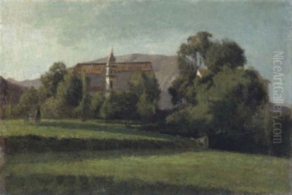 Paesaggio Con Chiesa Oil Painting by Filippo Palizzi