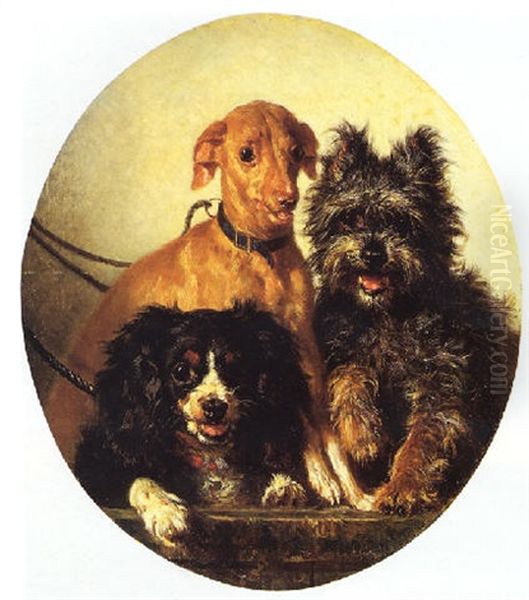 Bassotto, Terrier E Volpino Al Guinzaglio Oil Painting by Filippo Palizzi