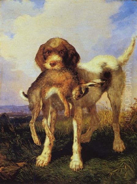 Spinone Con Lepre Oil Painting by Filippo Palizzi