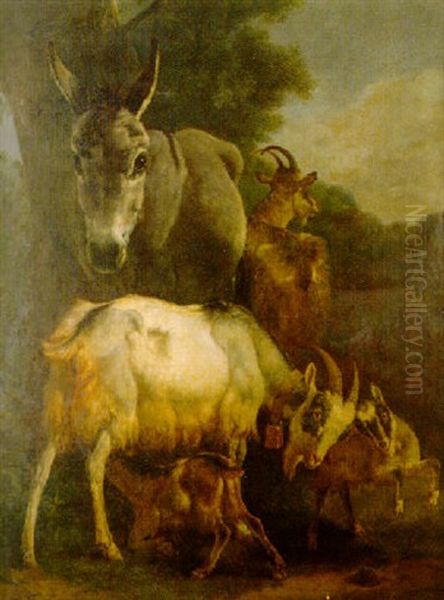 Goats And A Donkey In A Landscape Oil Painting by Filippo Palizzi