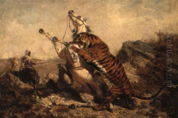 The Tiger Attack Oil Painting by Filippo Palizzi