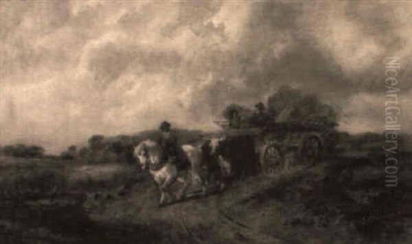 Figures In A Wagon On A Track Oil Painting by Filippo Palizzi