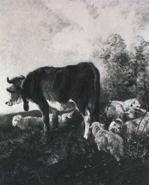 Stier Und Schafe Auf Einer Anhohe Oil Painting by Filippo Palizzi