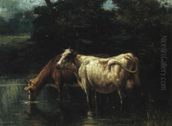 Cattle At A Ford Oil Painting by Filippo Palizzi