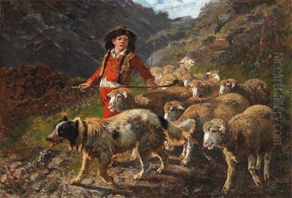 Shepherd Returning Home With His Flock Oil Painting by Giuseppe Palizzi