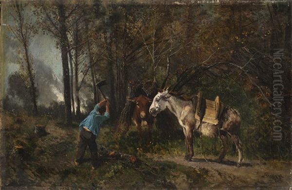 Lo Spaccalegna Nel Bosco Oil Painting by Giuseppe Palizzi