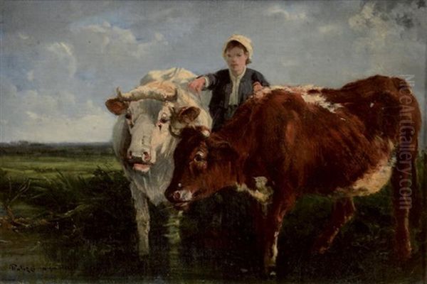 Jeune Homme Et Ses Vaches Oil Painting by Giuseppe Palizzi