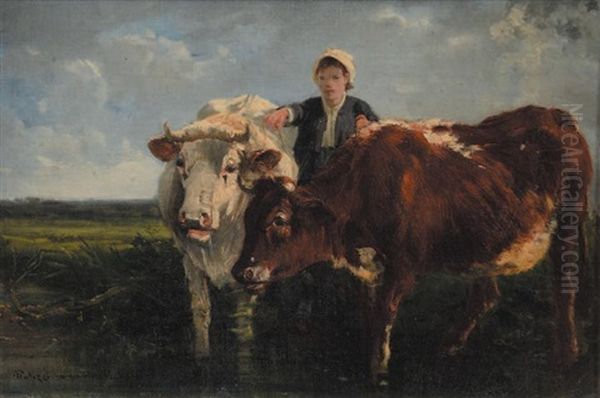 Jeune Homme Et Ses Vaches by Giuseppe Palizzi