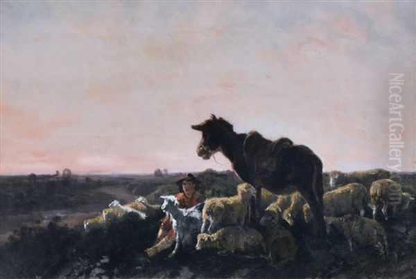 Pastore E Gregge Nel Paesaggio Oil Painting by Giuseppe Palizzi