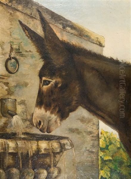 Mulo All'abbeveratoio Oil Painting by Giuseppe Palizzi