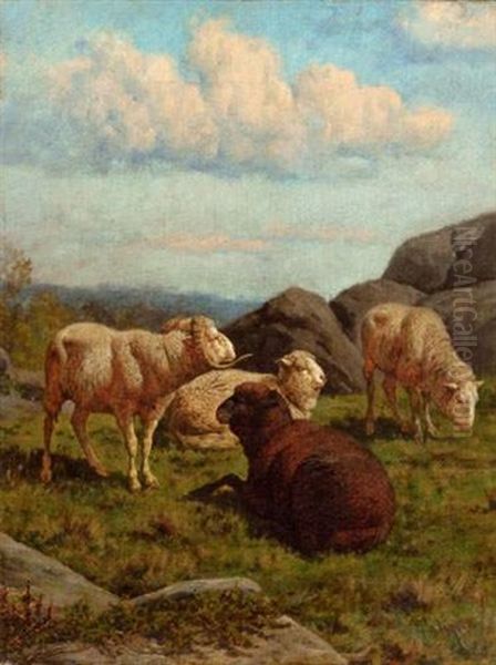 Moutons Au Paturage Oil Painting by Giuseppe Palizzi